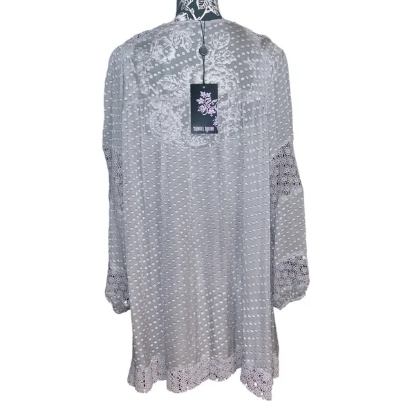 Daniel Rainn Silk Swiss Dot Crochet Bohemian Tunic Blouse - Picture 3 of 7